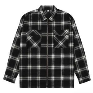 960 New G59 Shadow Plaid Zip Flannel Sz XL Black